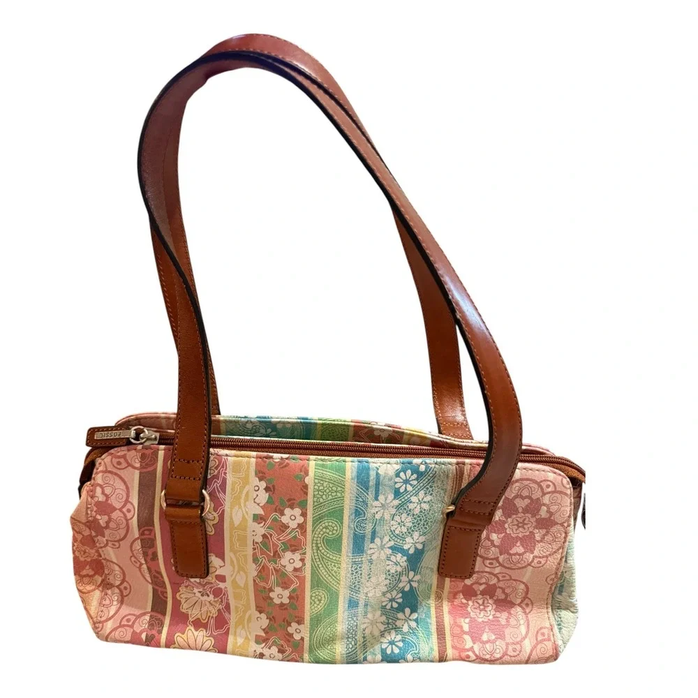 VTG Y2K Fossil Coronado Bohemian Multicolor Patchwork Bag Leather Cottage